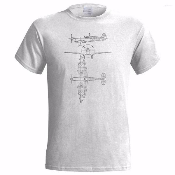 Herren T-Shirts SPITFIRE SUPERMARINE TECHNOLOGIE-ZEICHNUNG HERREN T-Shirt PLANE AIRCRAFT FIGHTER RAF WAR Humorvolles Baumwoll-T-Shirt