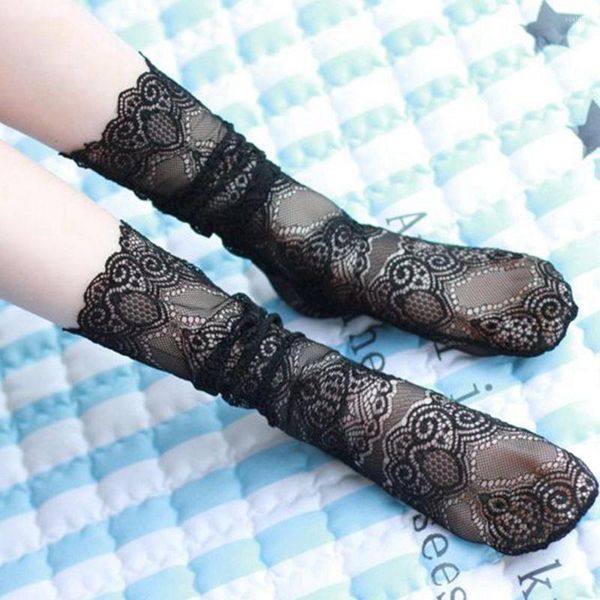 Mulheres meias moda princesa renda de renda floral hollow hollow fishnet meias curtas e respiráveis