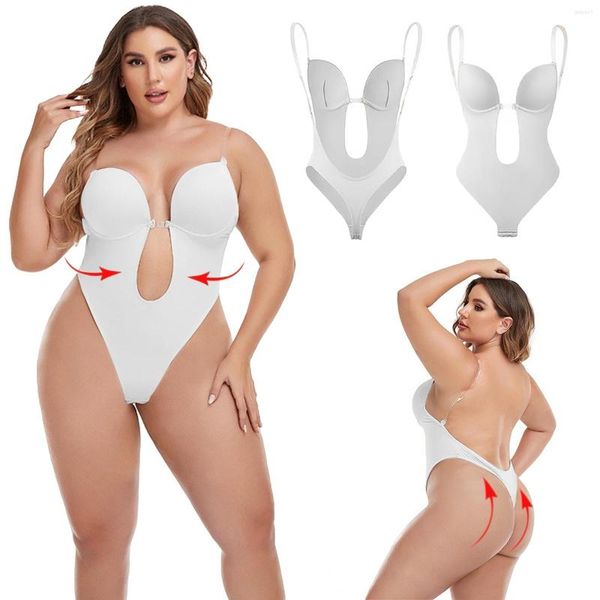 Intimo elasticizzato e modellante da donna Body Shapewear Donna Scollo a V profondo Body Shaper Vita Trainer Perizoma senza schienale Cinturino dimagrante Imbottito Push Up Corsetto