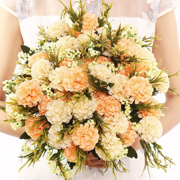 Flores decorativas 1pcs 12 Flor Head Peony Fake Luxury Bouquet Wedding Decoration Table Home Sky Blue