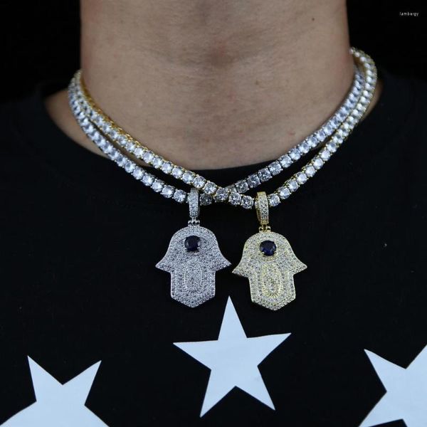 Correntes Iced Out Hand de Fátima Hamsa Pingente Pingententes Gold Silver Color Tennis Cadeia Jóias para homens Hip Hop Hip Hop