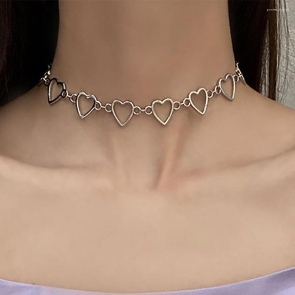 Anhänger Halsketten Hohle Koreanische Süße Liebe Herz Halsband Halskette Aussage Freundin Geschenk Niedlich Bicolor Schmuck Collier Femme 2023