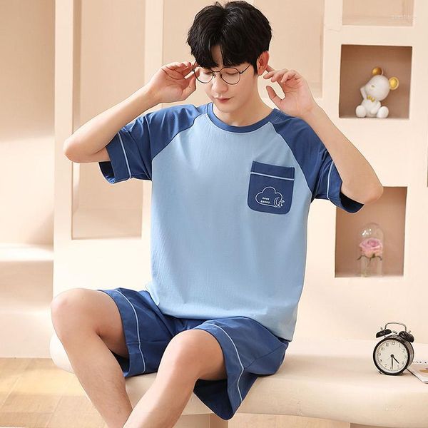 Men's Sleepwear Mens Big Size Lounge Wear Fashion Cotton Pijamas Summer PJS Set