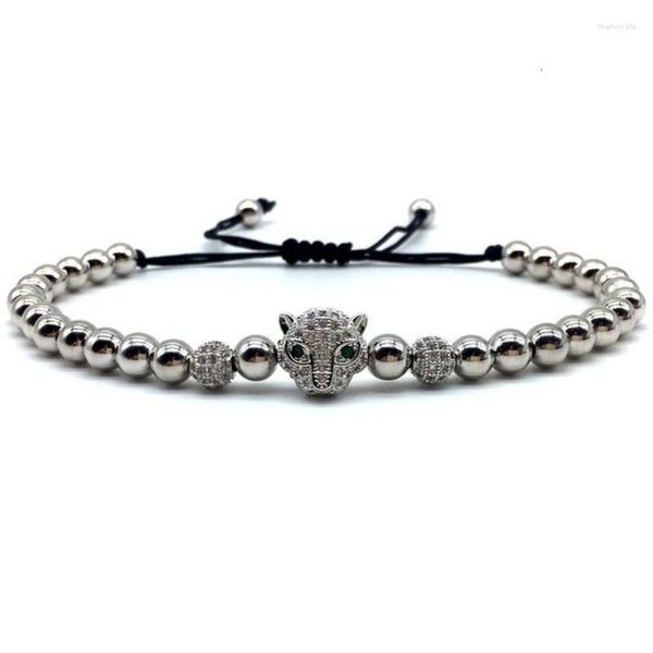 Charm Armbänder 2023 Punk Leopard Kopf Männer Armband Pflastern Zirkonia Einstellbare Discokugel Perlen Für Frauen Schmuck Geschenk