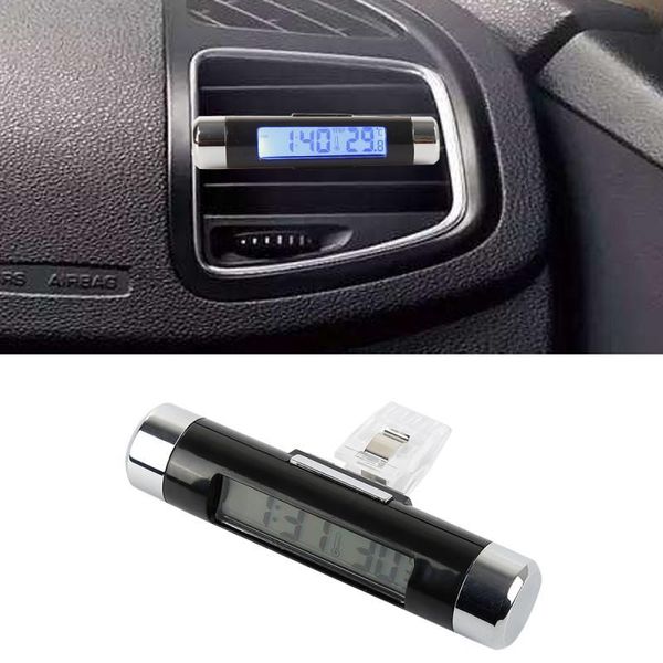 Decorazioni interne Termometro elettronico per orologio per auto Portatile 2 in 1 Display LCD digitale per temperatura Retroilluminazione blu automobilistica