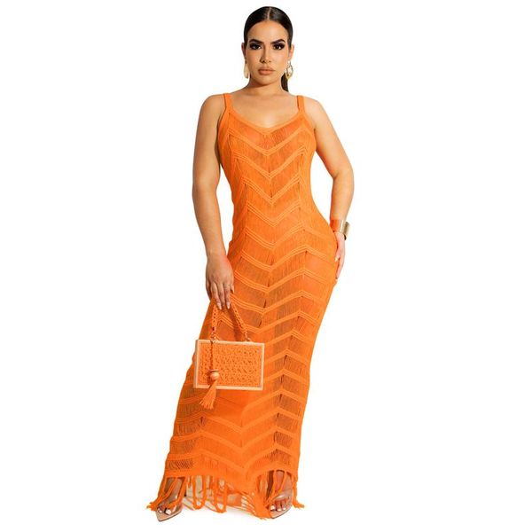 Vestidos casuais sexy crochê tagarelas lã malha vestido de praia feminino v pescoço spaghetti tiras sem mangas long swimsuith upscasual