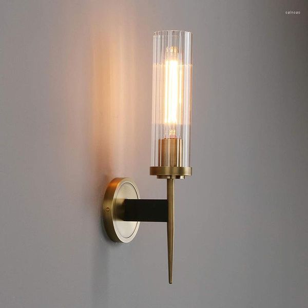 Lampada da parete Elegante bagno illumina Elegante bronzo antico Cilindro Applique in vetro per soggiorno corridoio vanità