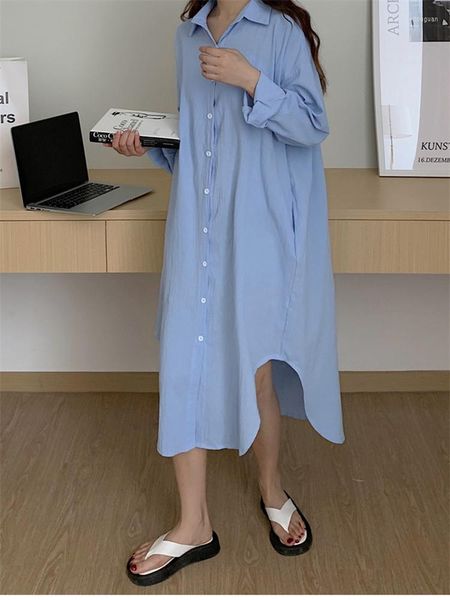 Vestidos casuais vestido de camisa de tamanho grande para mulheres 2023 linho de algodão Turn Down Collar Manga Midi Loose
