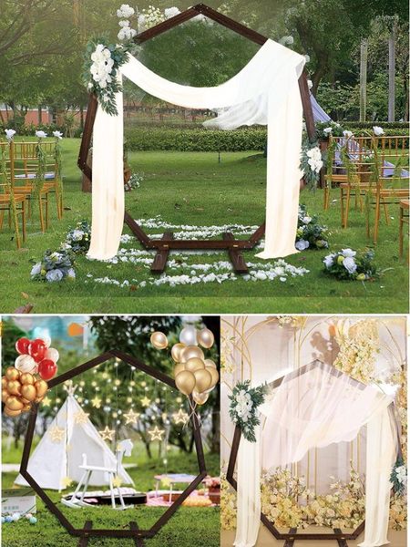 Flores decorativas de fundo de casamento ao ar livre Adeços de casamento floral da porta de boas -vindas moldura de madeira Arches Heptagon Arches Balão Suporte de balão