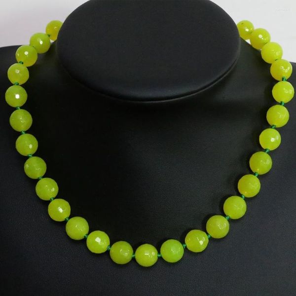 Ketten Einzigartige Zitrone Jade Stein Chalzedon Facettierte runde Perlen Gelb 8 10 12 14 mm Schöne Kette Halskette Schmuck 18 Zoll B1458