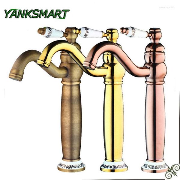 Rubinetti per lavabo da bagno YANKSMART Rubinetto a cascata Miscelatore monocomando per lavabo Rubinetto da bagno Vaso in ottone Acqua Finitura argento