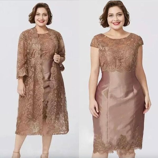 Modest 2023 elegante comprimento de chá Mãe dos vestidos de noiva com jaqueta vestido de convidado de casamento com renda com capa de plus size vestidos de noite