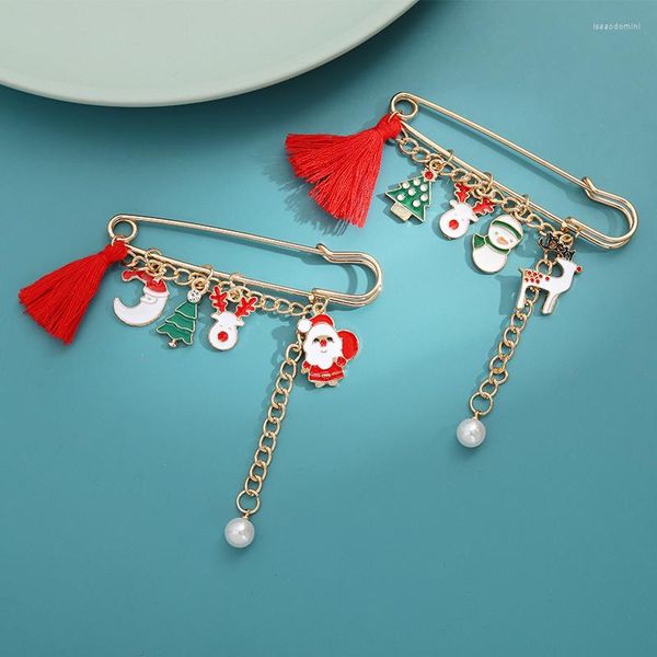 Broschen QIHE Schmuck Weihnachtsserie Emaille Pins Hängender Elch Schneemann Niedliche Abzeichen Mode Pin Geschenke für Freunde Großhandel