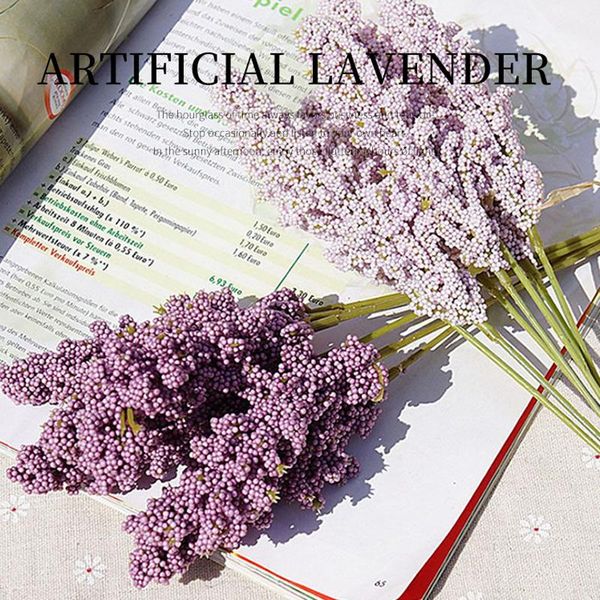 Flores decorativas grinaldas de 10 peças pacote pe lavanda artificial por atacado de planta decoração de bauquet Material manual manual vaso diy