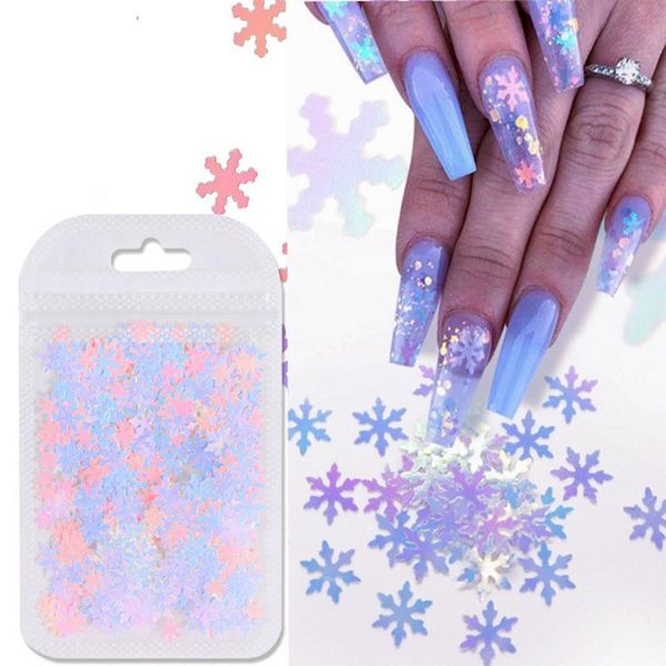 Decorações de arte da unha 1bag Winter Snowflake Glitter Glitter de Natal Decoração de Rhinestone Manicure Acessory Design Dicas