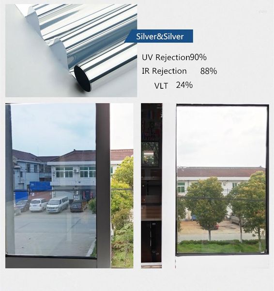 Adesivi per finestre SUNICE Pellicola a specchio autoadesiva Double Silver One Way per la privacy diurna Rivestimenti in vetro anti-UV Edificio Office60 300cm