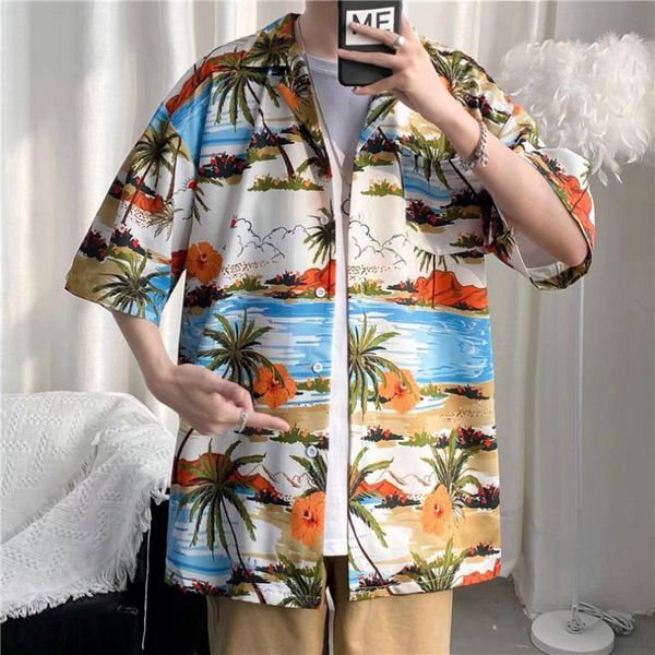 Мужские повседневные рубашки лето -гавайцы для мужчин график бандана мультфильм рубашка с коротким рукавом большого размера