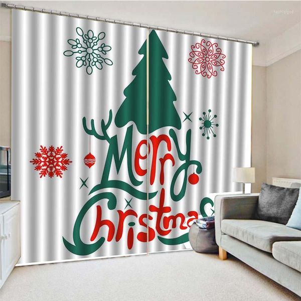 Cortina Decorações de Natal para Blackout Home Cortinas de janela 3D Corra de quarto Corra Cortinas Rideaux Tamanho personalizado
