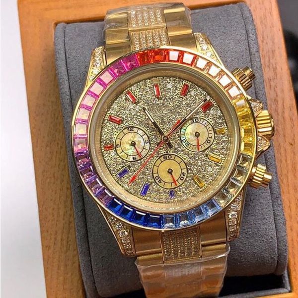 Orologio da uomo 43mm Orologi meccanici automatici con diamanti arcobaleno Orologi da polso da uomo Orologi da polso da lavoro impermeabili in acciaio inossidabile