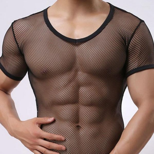 Erkek Tişörtler Erkek Mesh Gömlek Seksi Erkekler Onn Boyun Üstleri Görüyor Singlet Şeffaf Tees Erkek Gündelik Tişört Giysileri Artı Boyut M-XXL