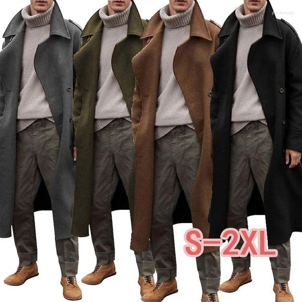 Casacos de trincheira masculino 2023 Autumn e Winter Men's Wool Casat Slim Long Jacket Fashion Boutique Pure Windbreaker XL