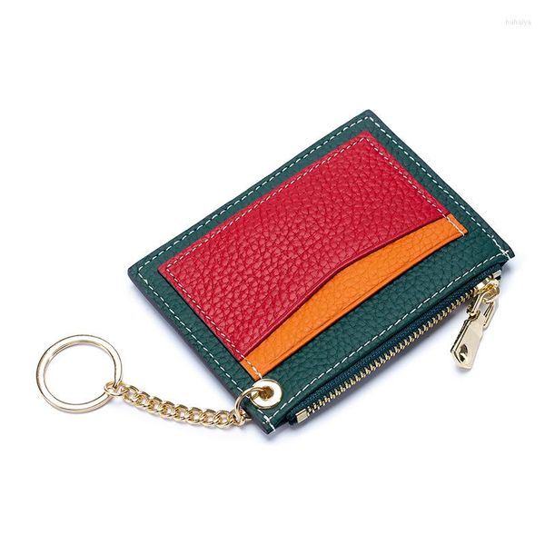 Kart sahipleri Koreli kadınlar çanta gerçek deri moda bayanlar para çantası mini ince banka kimlik tutucu fermuar anahtarlık küçük cüzdan