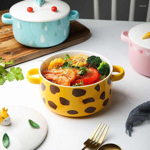 Ciotole Contenitore per il pranzo in ceramica con noodle istantanei con coperchio Portacellulare per dormitorio per studenti