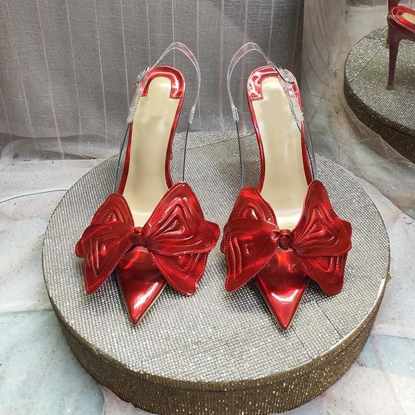 Sandalet Özelleştirilmiş Büyük Bow-Tie PVC Slingback Peep Posty Toe Kadınlar Yüksek Topuklu Ayakkabı