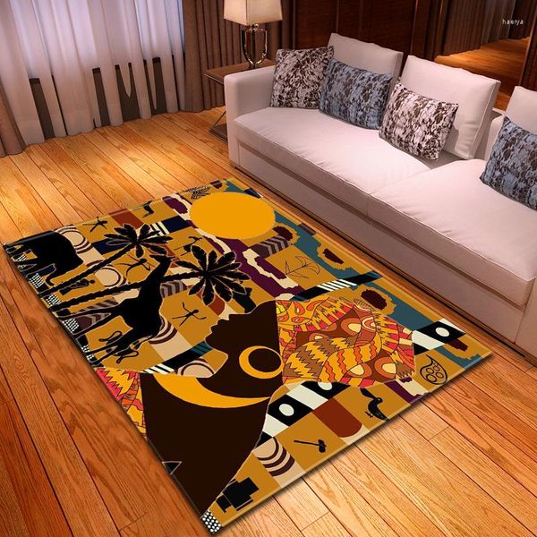 Tapetes de carpetes africanos retrato de cabeça 3d imprimido grande para a sala de estar quarto tapetes de flanela macia tats de cozinha de decoração de flanela
