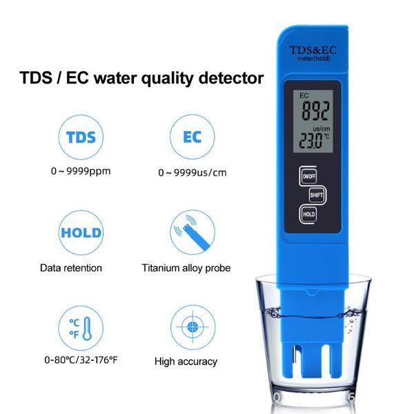 Misuratori Penna portatile Tipo 3 in 1 Display digitale LCD Qualità dell'acqua TDS Tester EC Misuratore di umidità Temperatura Luce solare Test del giardino