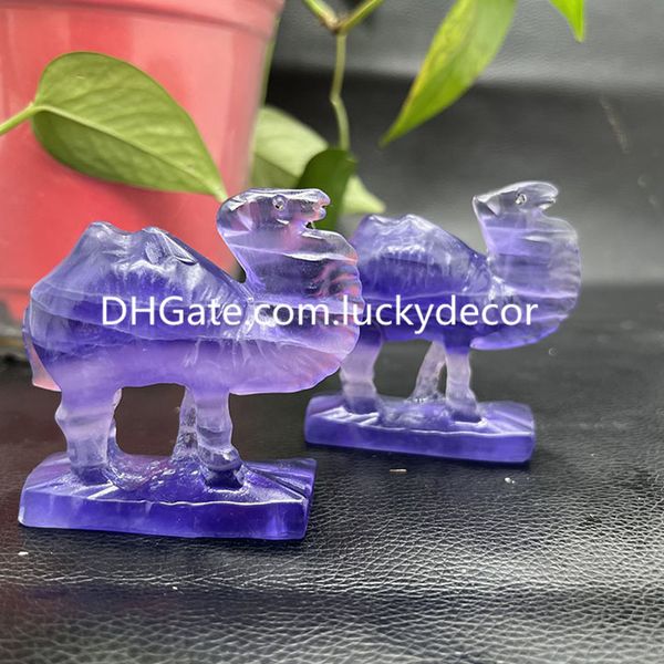 Florite Quartz Crystal Camel Sculpture Scultura DECIVIZIONE AMORABILE PERIO NATURALE Figurina di figurina da cranio Chakra Healing Reiki Energia Gift per la pietra gemella per bambini donne e uomini