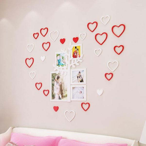 Adesivos de parede Crystal Heart Shape Acrílico para Decoração da casa da sala Crianças 6 conjuntos/lote multi color