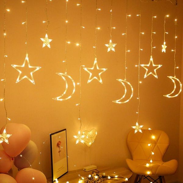 Decoração de festa 20233.5m Star Moon String Lights Lamp Curtain Home Festival 138Leds