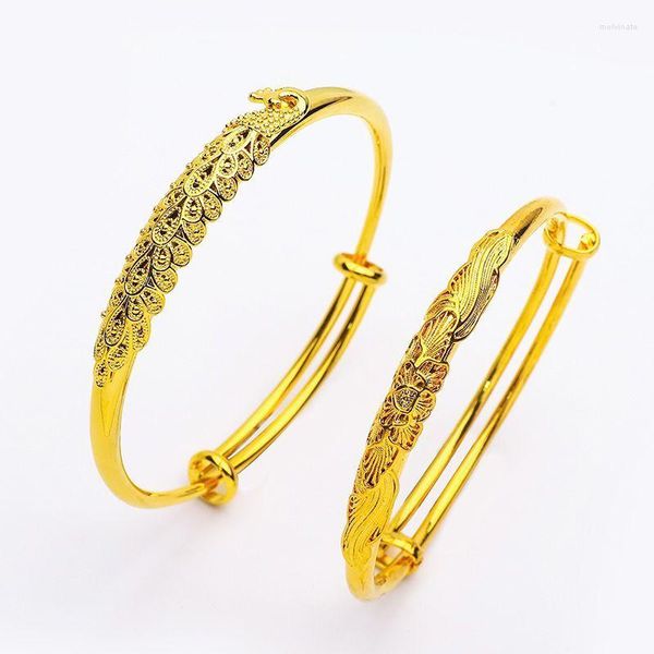 Оптовые ювелирные изделия Bangle- Push Pull Pulacock for Women Fashion Dewelry Pure Gold Color