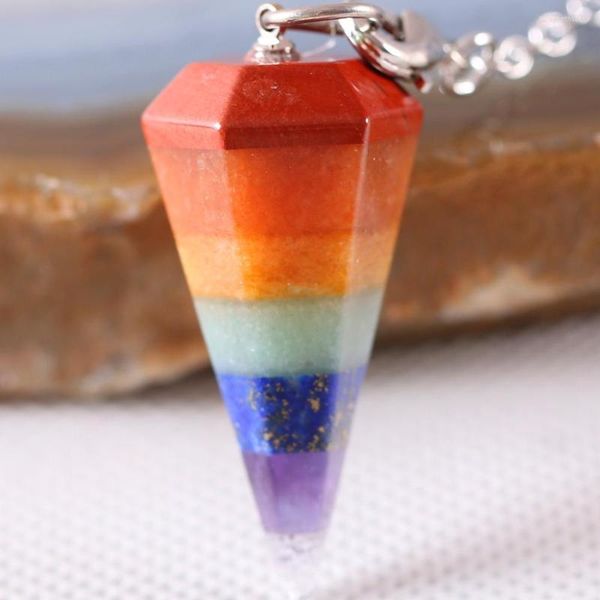 Anhänger Halsketten Charm Reiki Pyramide Hexagonal Pendel Perlenkette Natürlicher Edelstein Multi Color Jewery Geschenk Für Frauen Männer 1 Stück K1825