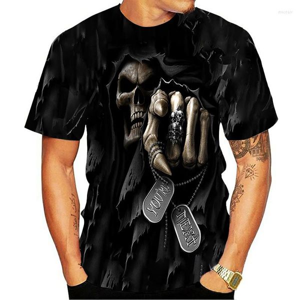 T-shirt da uomo 2023 Summer Skull T-shirt con stampa 3D Death Casual manica corta Fun Retro Tee T-s