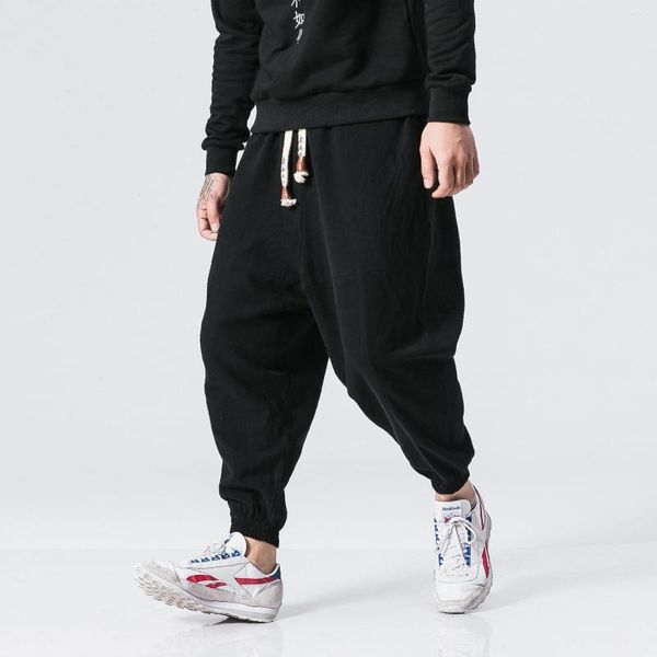 Pantaloni da uomo Pantaloni casual da uomo in cotone e lino con coulisse Solido uomo Harem oversize uomo donna jogger