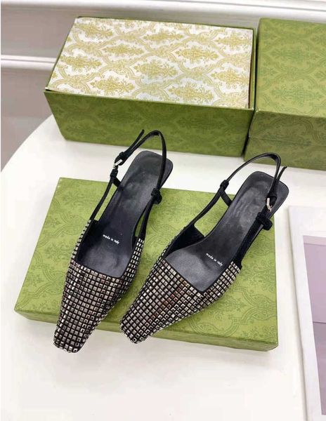 2022 LUXURY Women's G slingback Sandals pump Le scarpe Aria sono presentate in rete nera con motivi scintillanti di cristalli Fibbia posteriore