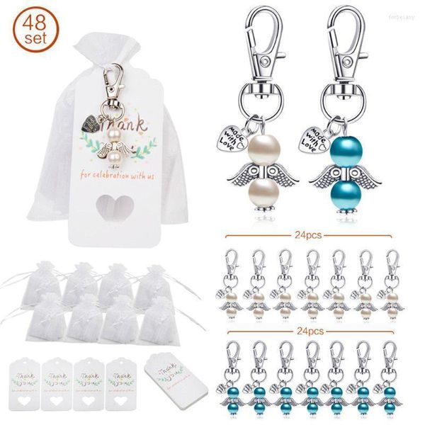 Portachiavi 48 pz/set Angelo Favore Portachiavi Grazie Kraft Tag Sacchetti di Caramelle Per Baby Shower Decorazione Della Festa Nuziale Portachiavi Forb22