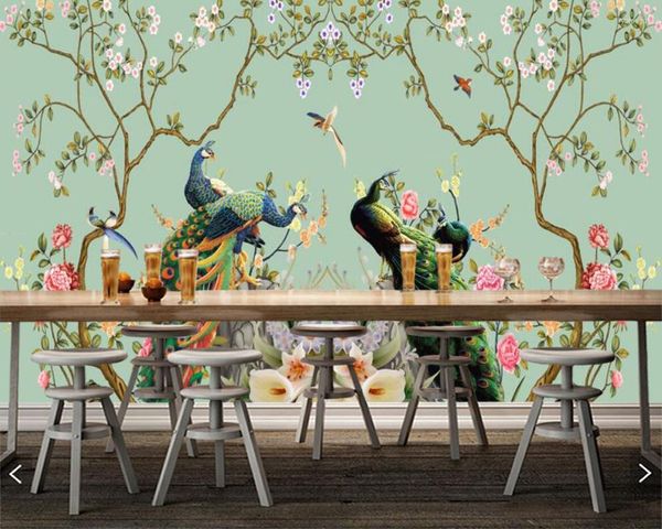 Papéis de parede Papel de Parede Flores 3D personalizadas e pássaros paisagem Arte papel de parede da sala de estar TV Decoração de casa