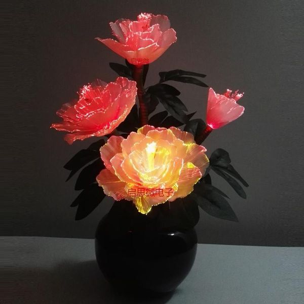 Stringhe LED Artigianato Fibra ottica Fiore di peonia colorato con filo ottico Filato di seta Plastica Novità Artistico Casa Festa Negozio DecorazioneLED