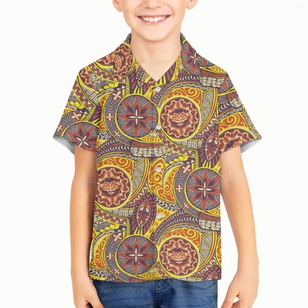 Camisas casuais masculinas menino garoto polinésio tribal samoano tatuagem tatuagem samoa impressa roupas de primavera