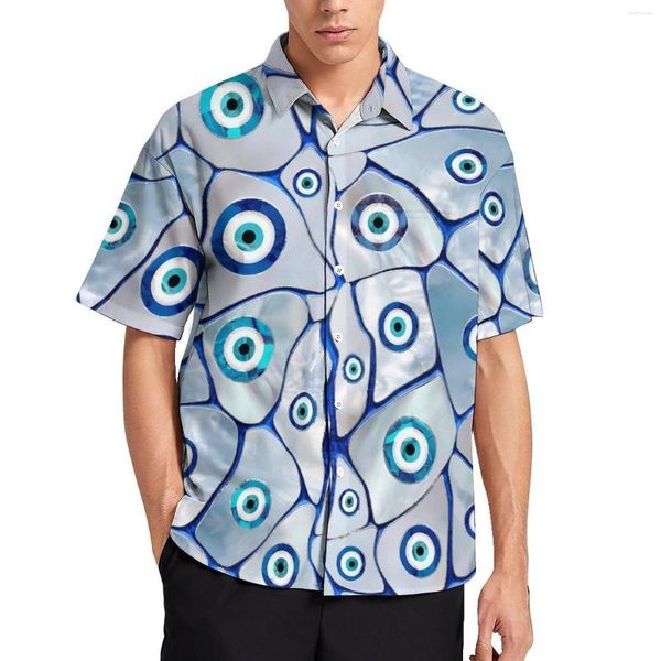 Camicie casual da uomo Camicia da vacanza Evil Eye Uomo Madreperla Camicetta hawaiana a maniche corte personalizzata Moda Oversize Idea regalo