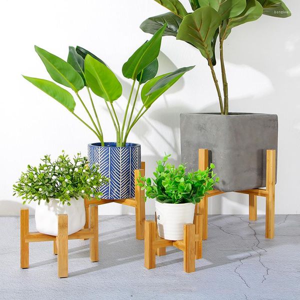 Ganchos de madeira calça de flor do suporte de flor de quatro patas de bambu de quatro patas de vasos suculentos prateleira de decoração de pátio para jardim