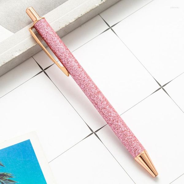 Kit fofo glitter esferontal caneta retrátil para garotas mulheres brilhantes escrita de metal escriving em diário, recebendo nota d5qc