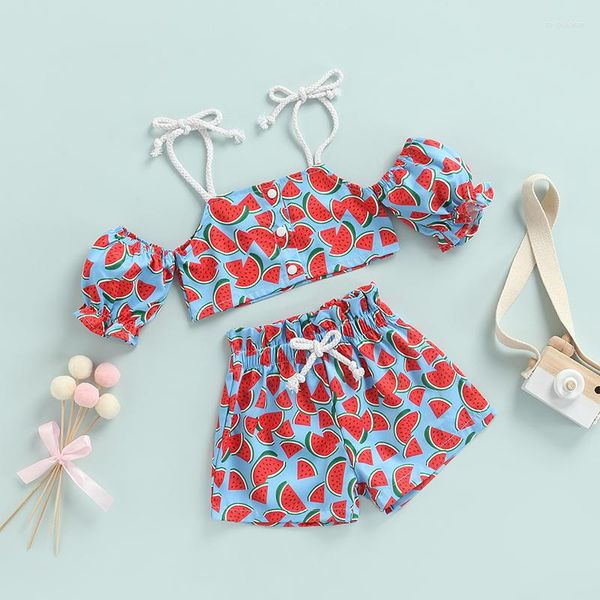 Set di abbigliamento 2 pezzi Costumi da bagno Neonate Costume da bagno Moda Carino Stampa Halterneck Bikini Set Costume da bagno per i più piccoli Costumi da bagno estivi