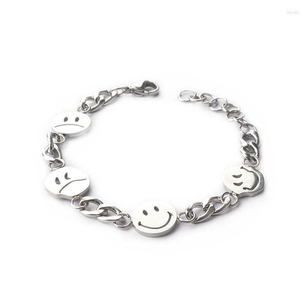 Braccialetti con ciondoli Bracciale con ciondoli con faccina in acciaio inossidabile Bracciale con maglie in metallo Sorriso triste per gioielli da donna e da uomo