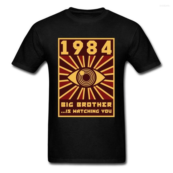 Erkek Tişörtleri 1984 Big Brother T-Shirt Erkekler Siyah Üstler Grafik Tshirt Horus Göz Giysileri Vintage Tees 80s Komik Hipster Sokak Giyim