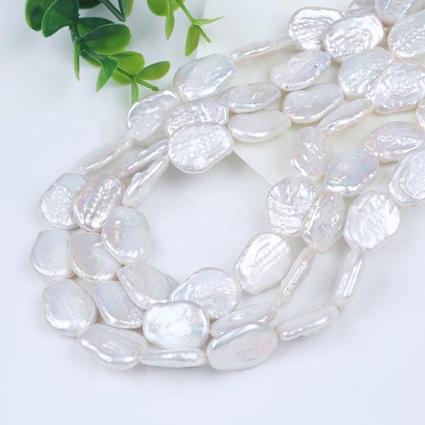Catene 17-18mm colore bianco naturale d'acqua dolce Keshi moneta perle sfuse perline filo per la creazione di gioielli