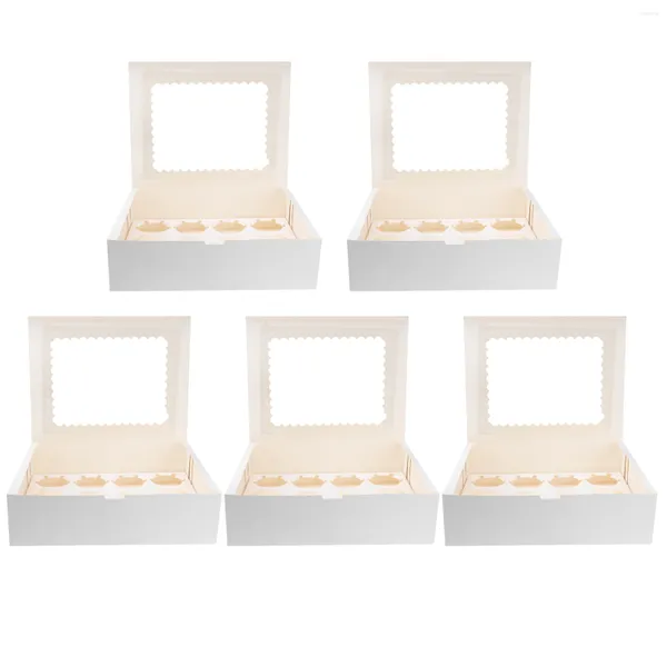 Papel de regalo 5 piezas Cajas para cupcakes Ventana Bulk Cup Cake Holder Muffin Togo